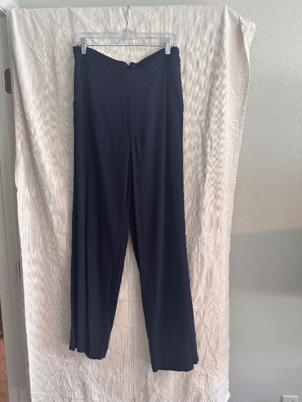 Wide-Leg Palazzo Pants Large Tall Navy Pull-On